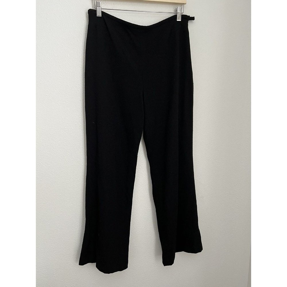 Talbots Petites Wide Leg Trousers 12 Petite Black Wool Blend Lined Career